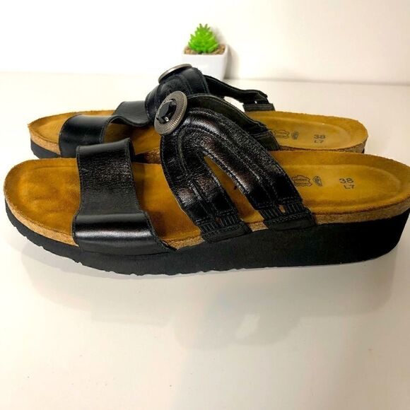 NAOT Black Leather Jewel Sandals - Picture 1 of 8